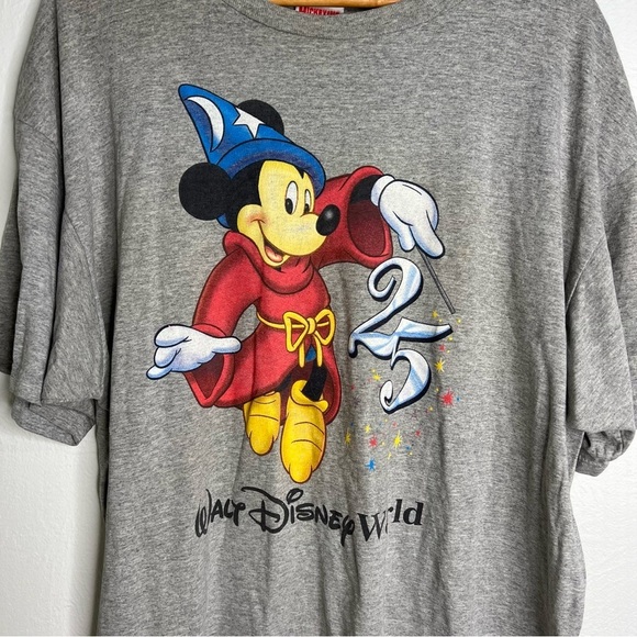 Vintage 90s Walt Disney World 25th Anniversary T-Shirt Gray Cotton Blend Sz XXL - Picture 3 of 14